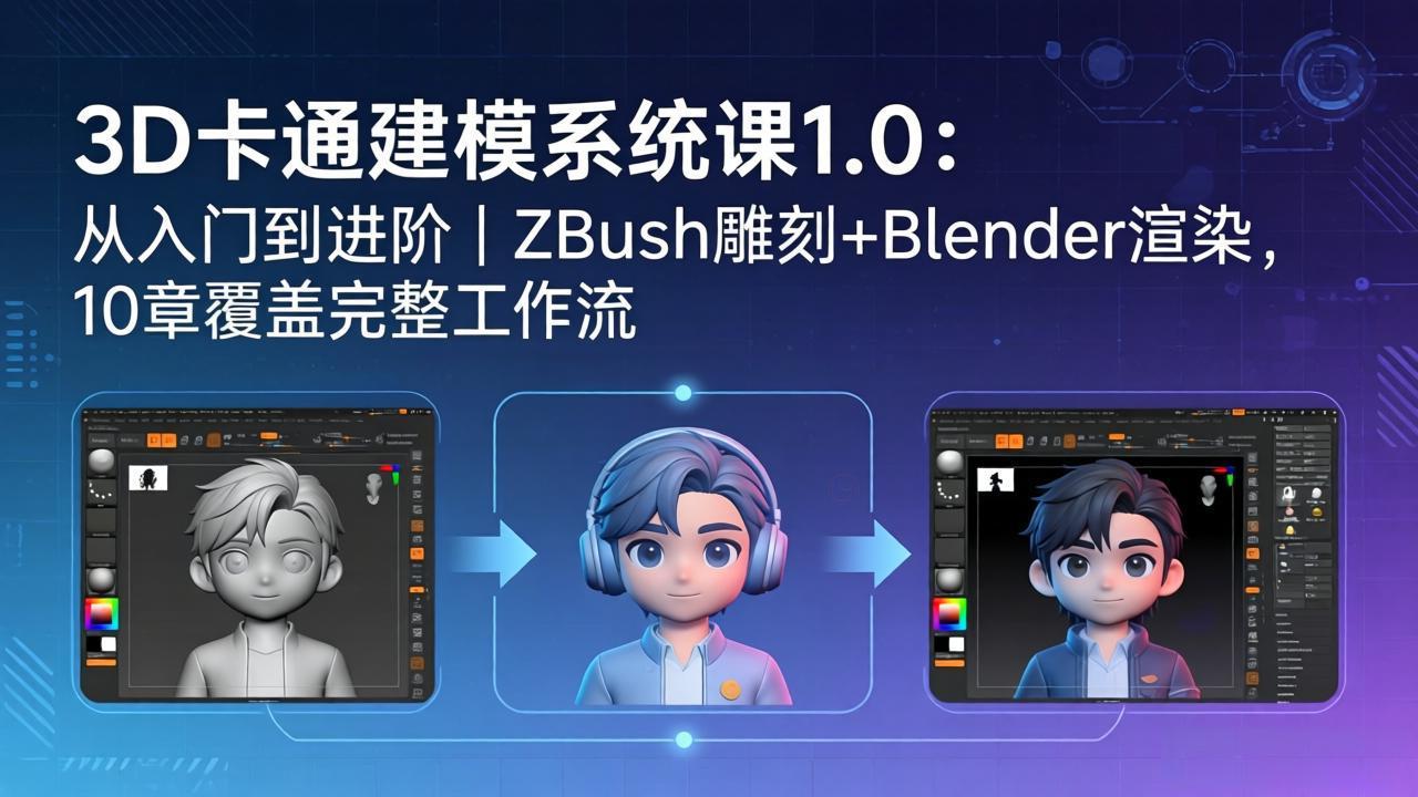 3D卡通建模系统课1.0：从入门到进阶｜ZBrush雕刻+Blender渲染，10章覆盖完整工作流-伊亚库
