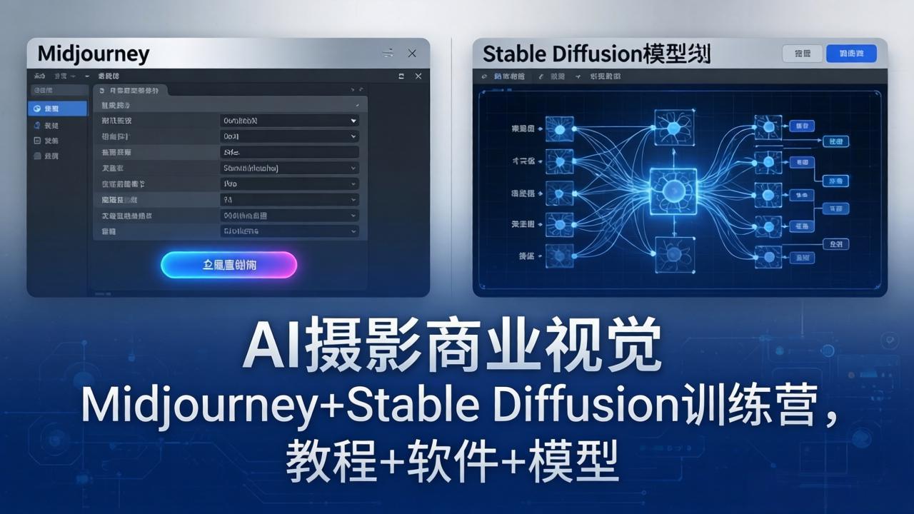 AI摄影商业视觉Midjourney+Stable Diffusion训练营，教程+软件+模型-伊亚库