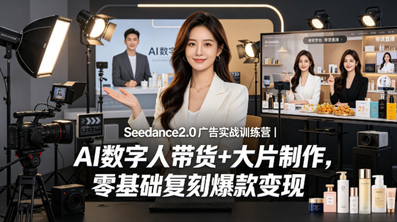 Seedance2.0广告实战训练营｜AI数字人带货+大片制作，零基础复刻爆款变现-伊亚库
