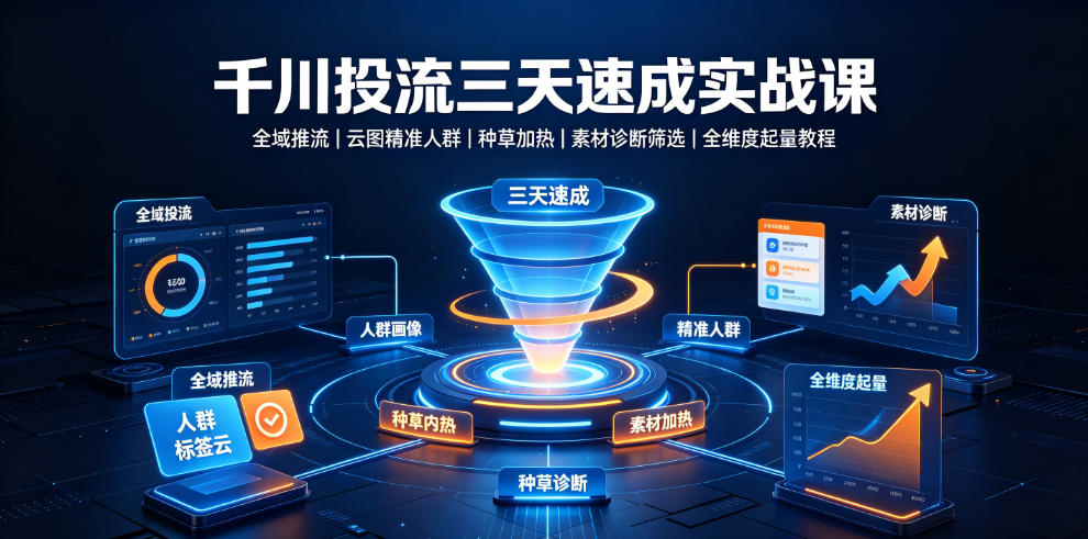 千川投流三天速成实战课｜全域推流、云图精准人群、种草加热、素材诊断筛选全维度起量教程-伊亚库