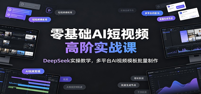 零基础AI短视频高阶实战课：DeepSeek实操教学，多平台AI视频模板批量制作-伊亚库