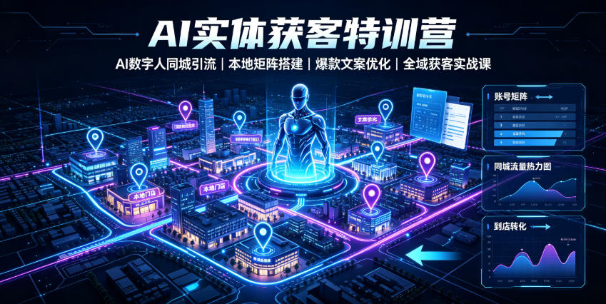 AI实体获客特训营|AI数字人同城引流、本地矩阵搭建、爆款文案优化全域获客实战课