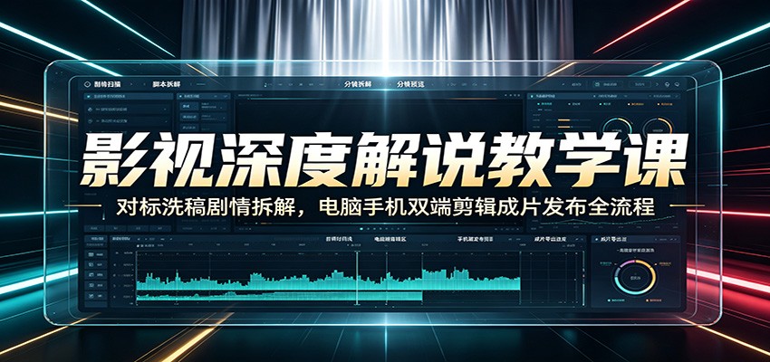影视深度解说教学课：对标洗稿剧情拆解，电脑手机双端剪辑成片发布全流程-伊亚库
