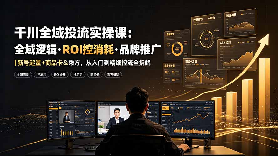 千川全域投流实操课：全域逻辑·ROI控消耗·品牌推广｜新号起量+商品卡&乘方，从入门到精细控流全拆解-伊亚库