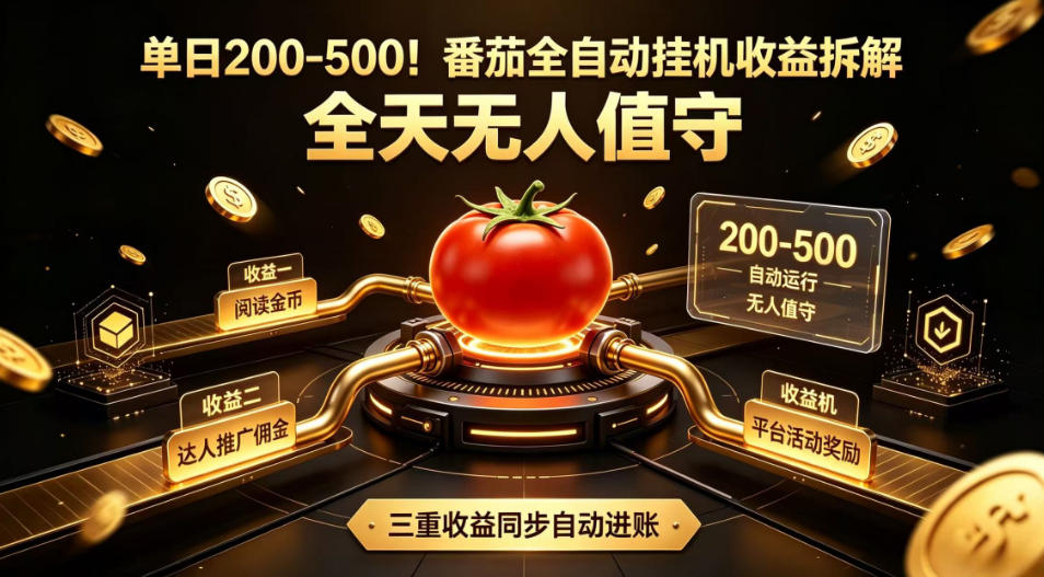 单日200-500！番茄全自动挂G收益拆解，全天无人值守，矩阵操作收益翻倍【揭秘】-伊亚库