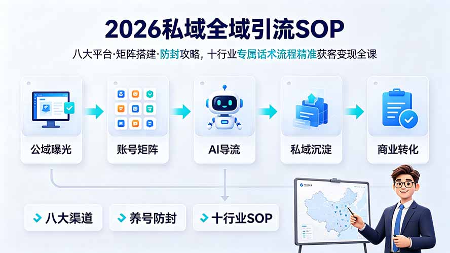 2026私域全域引流SOP｜八大平台·矩阵搭建·防封攻略，十行业专属话术流程精准获客变现全课-伊亚库
