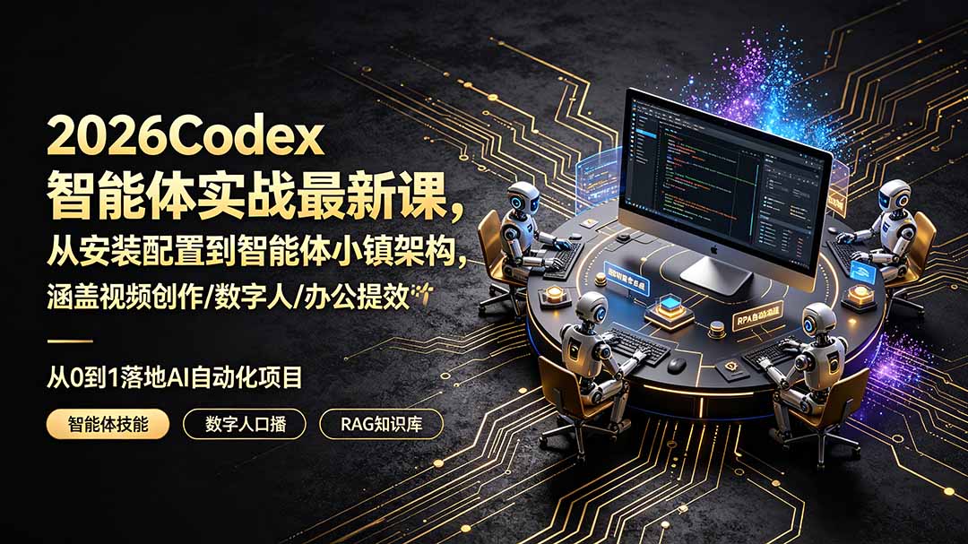 2026Codex智能体实战最新课，从安装配置到智能体小镇架构，涵盖视频创作/数字人/办公提效全技能-伊亚库