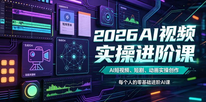 2026AI视频实操进阶课,AI短视频、短剧、动画实操创作,每个人的零基础进阶ai课