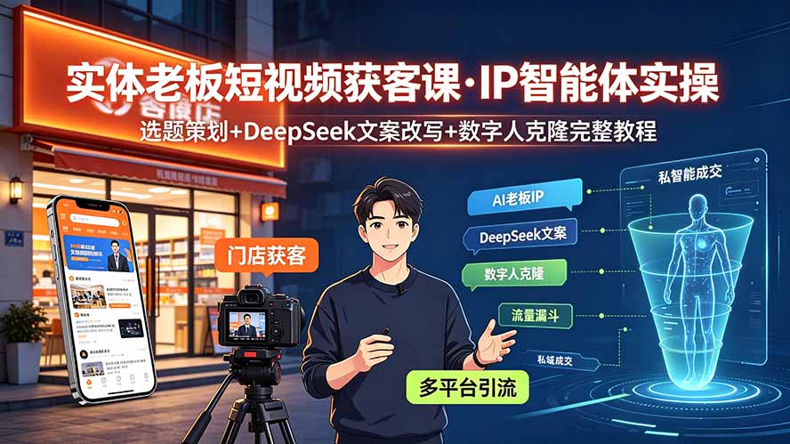 实体老板短视频获客课·IP智能体实操｜选题策划+DeepSeek文案改写+数字人克隆完整教程-伊亚库
