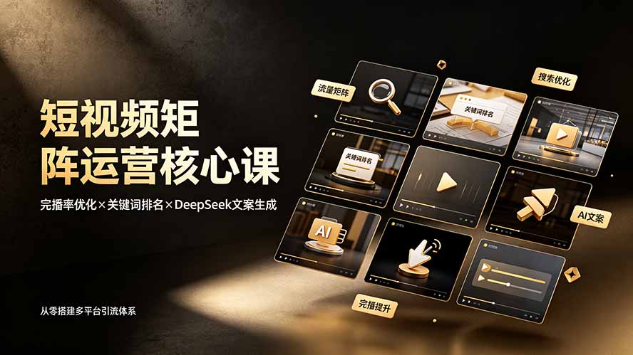 短视频矩阵运营核心课：完播率优化×关键词排名×DeepSeek文案生成，从零搭建多平台引流体系-伊亚库