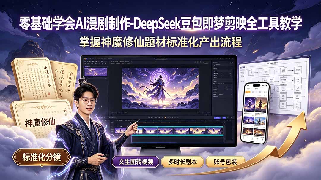 零基础学会AI漫剧制作-DeepSeek豆包即梦剪映全工具教学，掌握神魔修仙题材标准化产出流程-伊亚库
