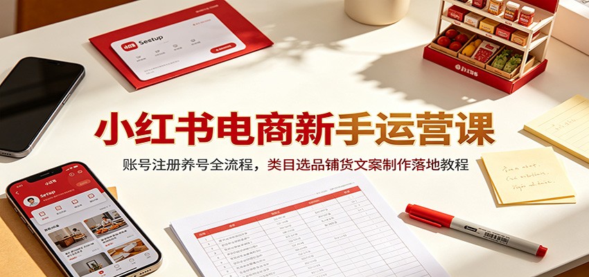 小红书电商新手运营课：账号注册养号全流程，类目选品铺货文案制作落地教程-伊亚库