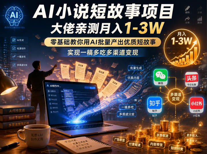 AI小说短故事项目,大佬亲测月入1-3W,零基础教你用AI批量产出优质短故事,实现一稿多吃多渠道变现(更新0710)