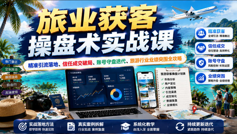 旅业获客操盘术实战课｜精准引流落地、信任成交破局、账号守盘迭代、旅游行业业绩突围全攻略-伊亚库