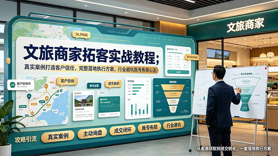 文旅商家拓客实战教程；真实案例打造客户信任，完整落地执行方案，行业避坑账号布局心法-伊亚库