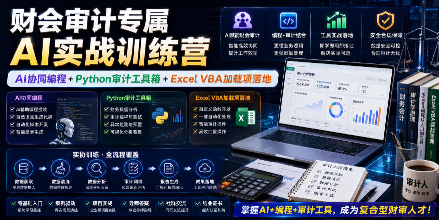 财会审计专属AI实战训练营｜AI协同编程+Python审计工具箱+Excel VBA加载项落地(更新0710)-伊亚库