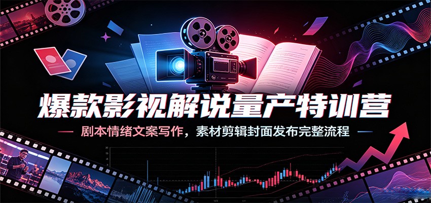 爆款影视解说量产特训营：剧本情绪文案写作，素材剪辑封面发布完整流程-伊亚库