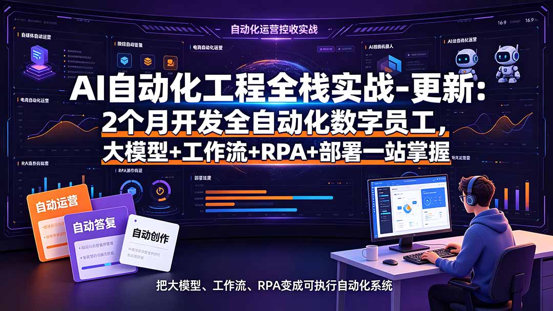 AI自动化工程全栈实战-更新：2个月开发全自动化数字员工，大模型+工作流+RPA+部署一站式掌握-伊亚库