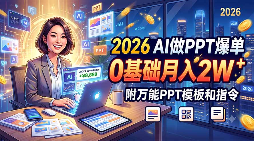 2026 AI做PPT爆单，0基础月入2W，附万能PPT模板和指令-伊亚库