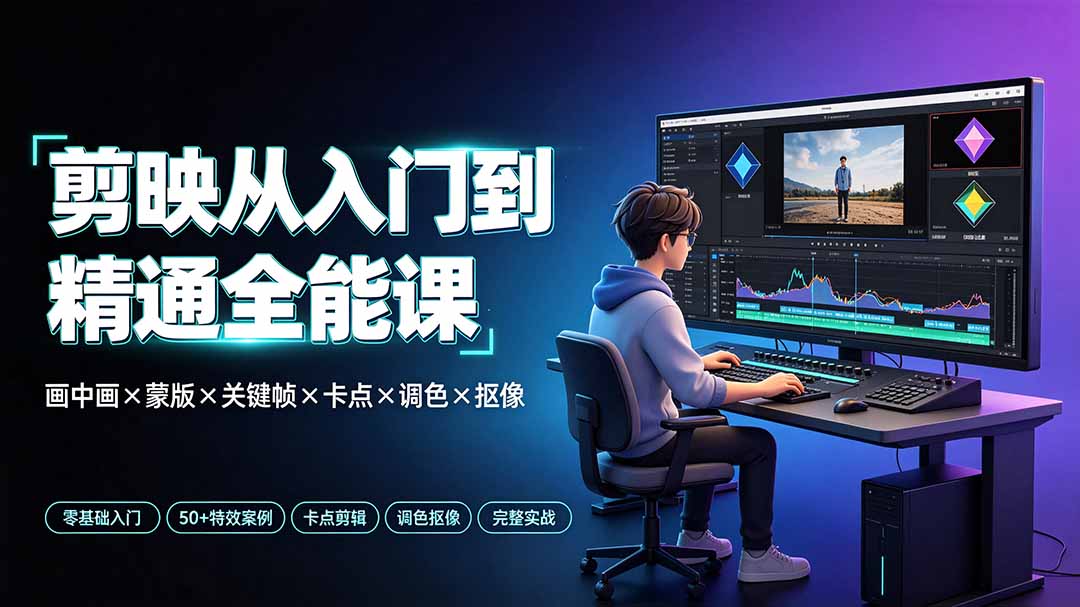 剪映从入门到精通全能课：画中画×蒙版×关键帧×卡点×调色×抠像，一站式掌握剪辑核心技能-伊亚库