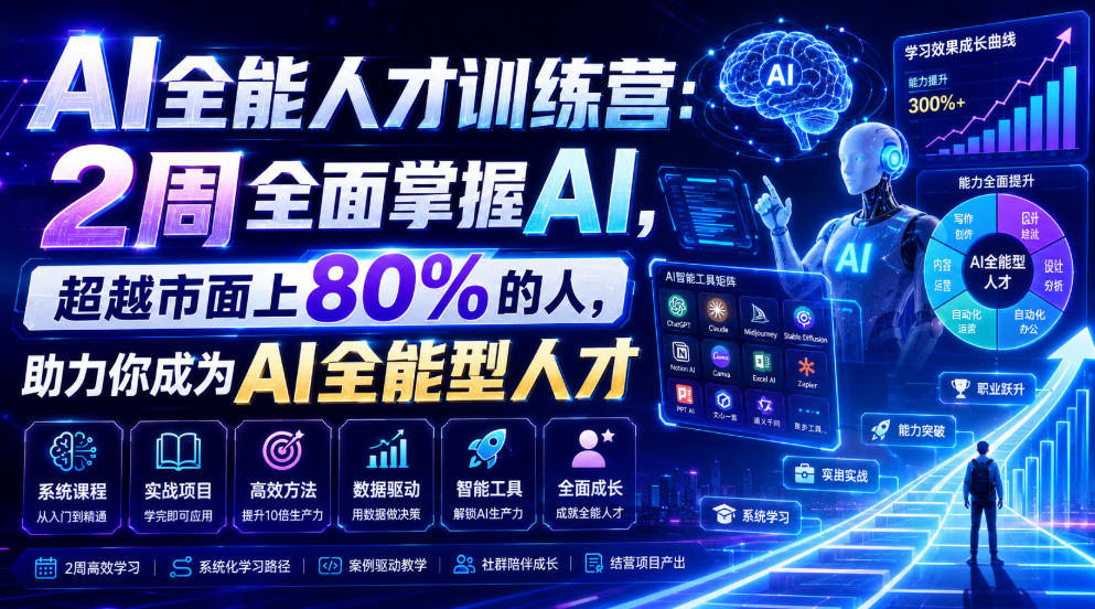 AI全能人才训练营：2周全面掌握AI，超越市面上80%的人，助力你成为AI全能型人才-伊亚库
