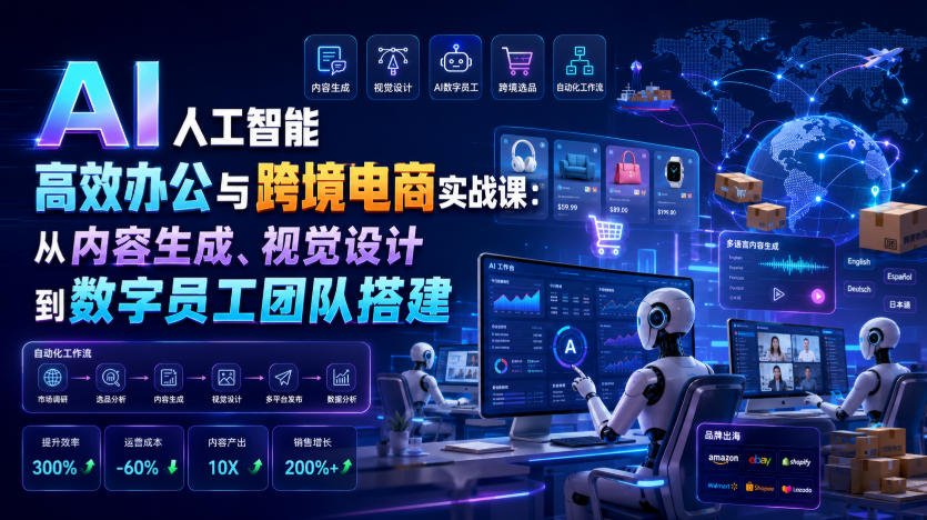 AI人工智能高效办公与跨境电商实战课:从内容生成、视觉设计到数字员工团队搭建
