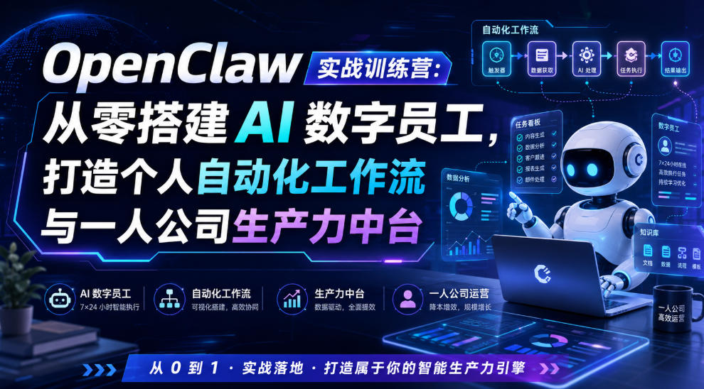 OpenClaw实战训练营：从零搭建AI数字员工，打造个人自动化工作流与一人公司生产力中台-伊亚库