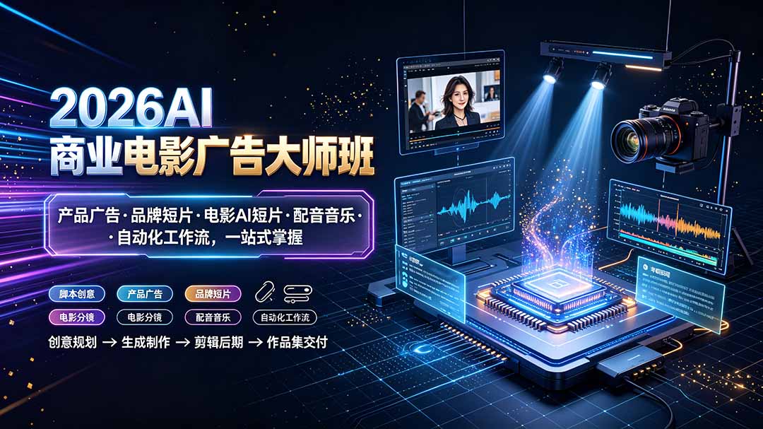 2026AI商业电影广告大师班：产品广告·品牌短片·电影AI短片·配音音乐·自动化工作流，一站式掌握-伊亚库