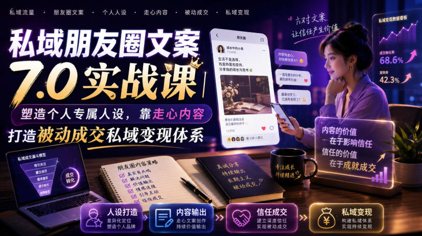 私域朋友圈文案7.0实战课｜塑造个人专属人设，靠走心内容打造被动成交私域变现体系-伊亚库