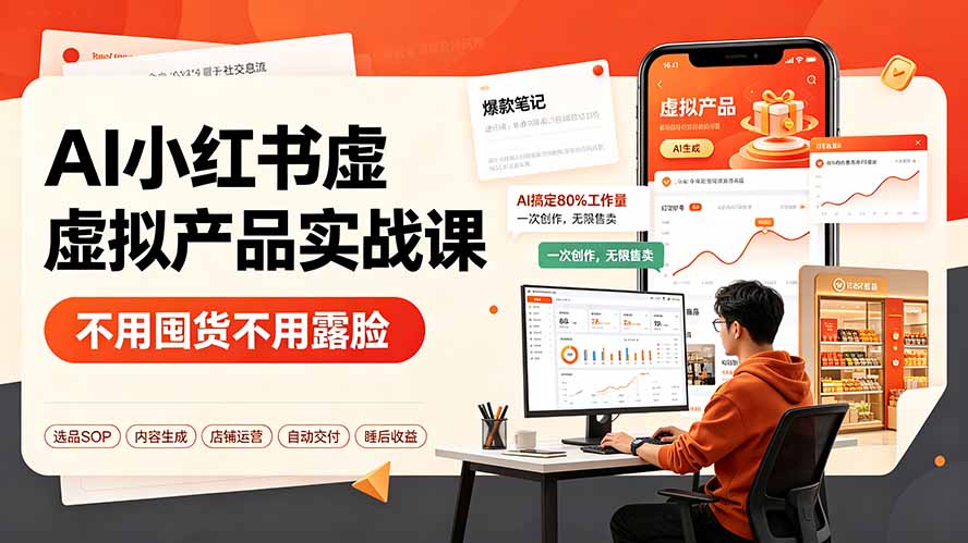 AI小红书虚拟产品实战课-更新：不用囤货不用露脸，AI搞定80%工作量，一次创作无限售卖睡后收益-伊亚库
