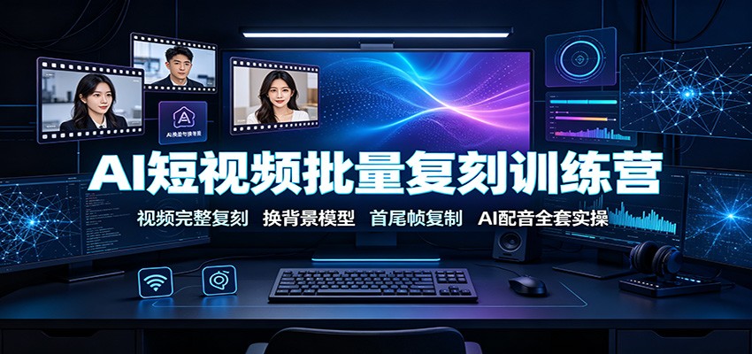 AI短视频批量复刻训练营：视频完整复刻，换背景模型、首尾帧复制、AI配音全套实操-伊亚库