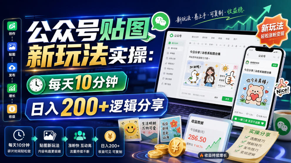 公众号贴图新玩法实操,每天10分钟,日入200+逻辑分享
