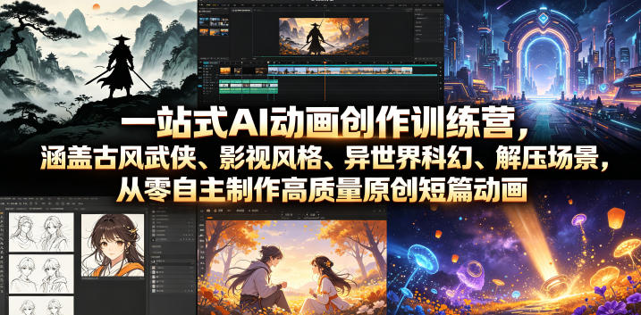 一站式AI动画创作训练营，涵盖古风武侠、影视风格、异世界科幻、解压场景，从零自主制作高质量原创短篇动画(更新)-伊亚库