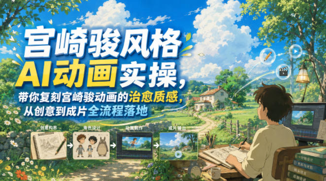 宫崎骏风格AI动画实操,带你复刻宫崎骏动画的治愈质感,从创意到成片全流程落地