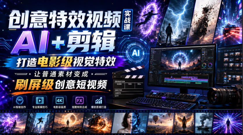 创意特效视频实战课，AI+剪辑打造电影级视觉特效，让普通素材变成刷屏级创意短视频-伊亚库