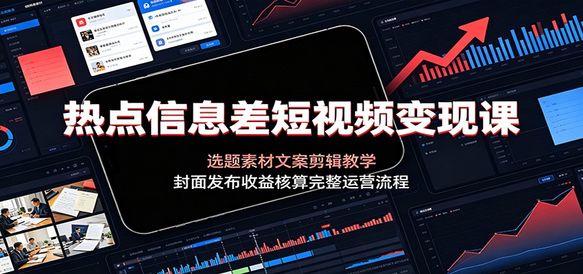 热点信息差短视频变现课：选题素材文案剪辑教学，封面发布收益核算完整运营流程-伊亚库