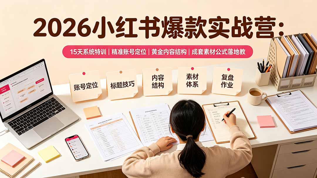 2026小红书爆款实战营：15天系统特训｜精准账号定位｜黄金内容结构｜成套素材公式落地教程-伊亚库