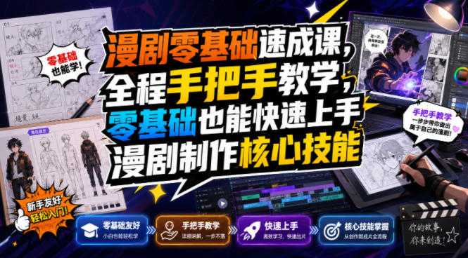 漫剧零基础速成课,全程手把手教学,零基础也能快速上手漫剧制作核心技能