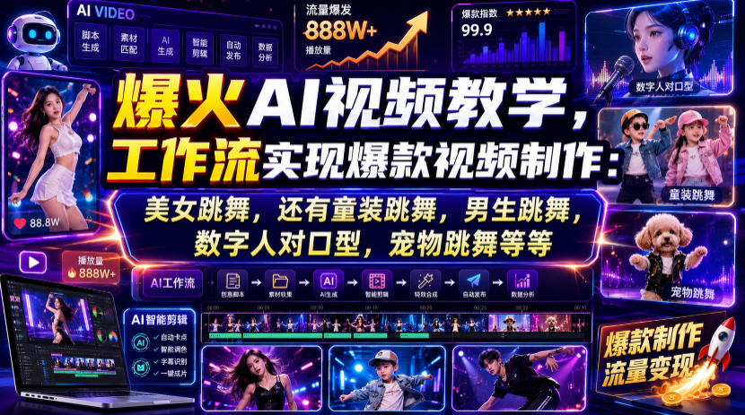爆火AI视频教学，工作流实现爆款视频制作：美女跳舞，还有童装跳舞，男生跳舞，数字人对口型，宠物跳舞等等-伊亚库