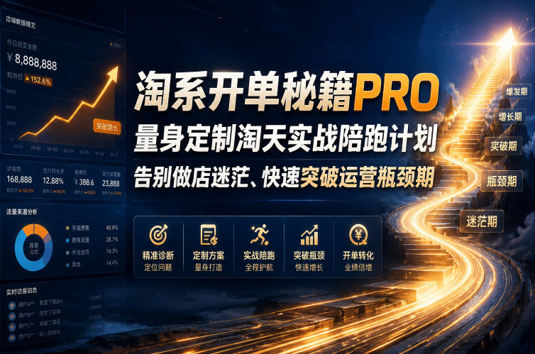 淘系开单秘籍PRO,量身定制淘天实战陪跑计划,告别做店迷茫、快速突破运营瓶颈期(20260715)