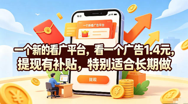 一个新的看广平台,看一个广告1.4元,提现有补贴,特别适合长期做【揭秘】