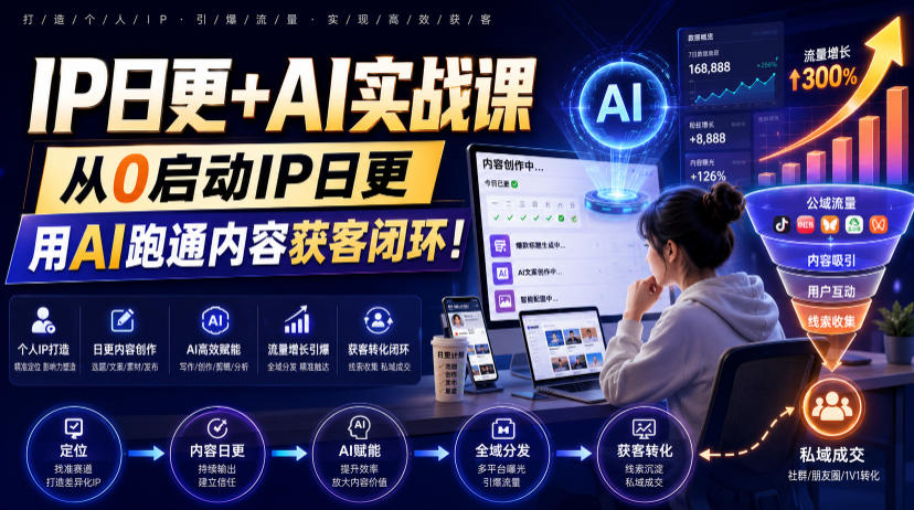 IP日更+AI实战课，从0启动IP日更，IP置顶视频制作+100条选题库搭建+10条日更规划，用AI跑通内容获客闭环!-伊亚库