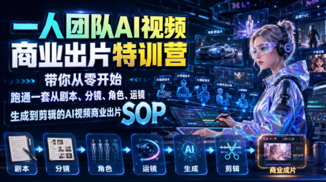 一人团队AI视频商业出片实战课：带你从零开始跑通一套从剧本、分镜、角色、运镜、生成到剪辑的AI视频商业出片SOP-伊亚库