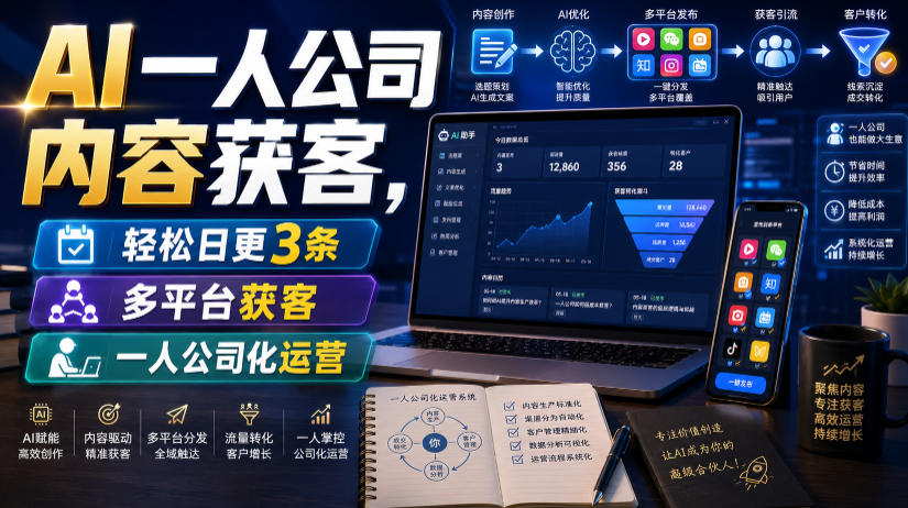 AI一人公司内容获客，轻松日更3条，多平台获客，一人公司化运营-伊亚库