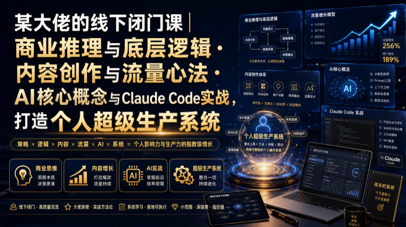 某大佬的线下闭门课｜商业推理与底层逻辑・内容创作与流量心法・AI核心概念与Claude Code实战，打造个人超级生产系统【录音+图片】-伊亚库