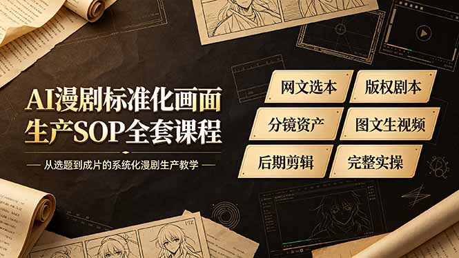 AI漫剧标准化画面生产SOP全套课程-更新，网文选本版权剧本分镜资产全覆盖，图文生视频后期剪辑完整实操教学-伊亚库