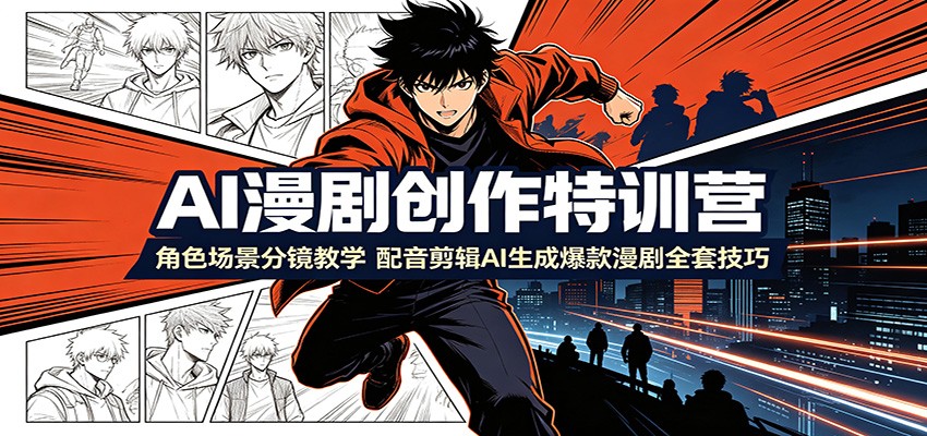 AI漫剧创作特训营：角色场景分镜教学，配音剪辑AI生成爆款漫剧全套技巧-伊亚库