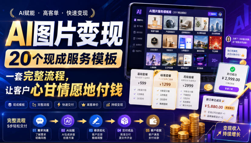 AI图片变现,20个现成服务模板,一套完整流程,让客户心甘情愿地付钱【原创双语字幕】