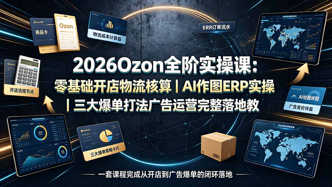 2026Ozon全阶实操课：零基础开店物流核算｜AI作图ERP实操｜三大爆单打法广告运营完整落地教程-伊亚库