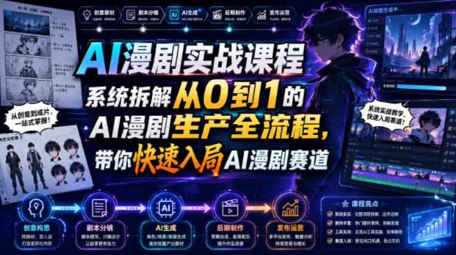 AI漫剧实战课程,系统拆解从0到1的AI漫剧生产全流程,带你快速入局AI漫剧赛道